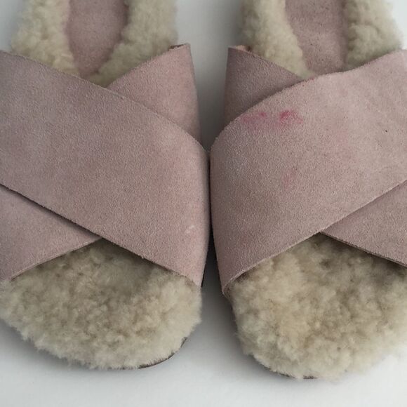 Marc Fisher slip on shearling wool and pink suede open toe ship on shoes MLCANNA - Picture 2 of 9